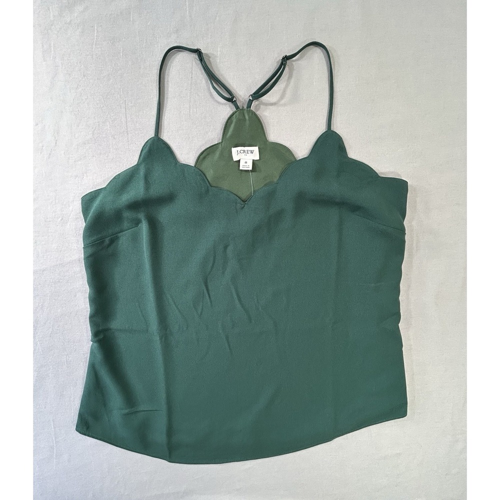 J.Crew Mercantile scalloped emerald‎ green camisole adjustable top Women's 8 NEW